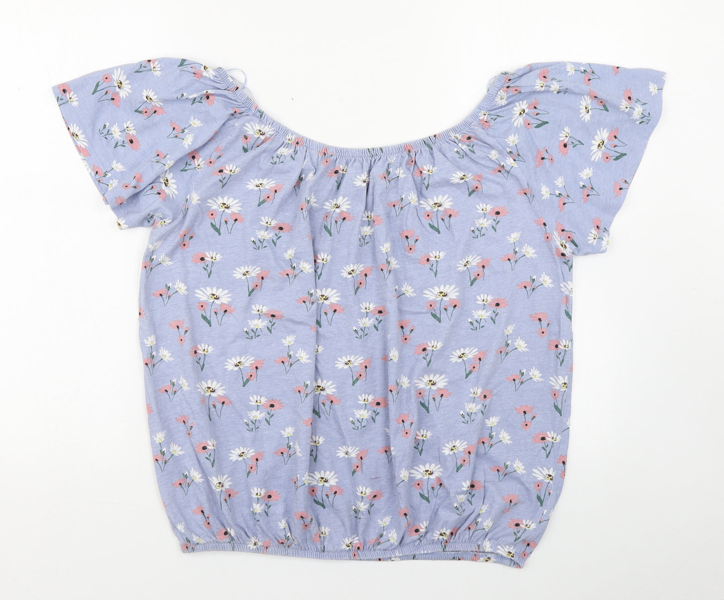 Matalan Womens Blue Floral 100% Cotton Basic Blouse Size 14 Off the Shoulder