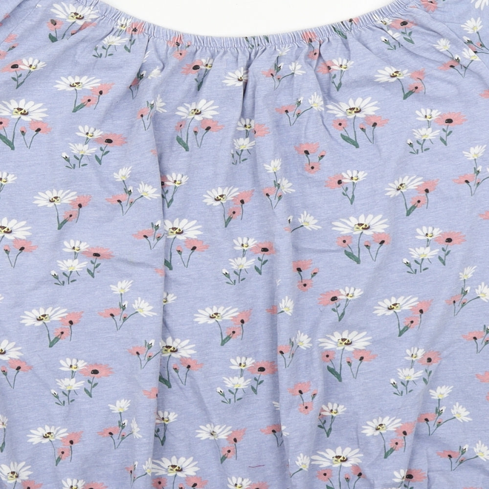 Matalan Womens Blue Floral 100% Cotton Basic Blouse Size 14 Off the Shoulder