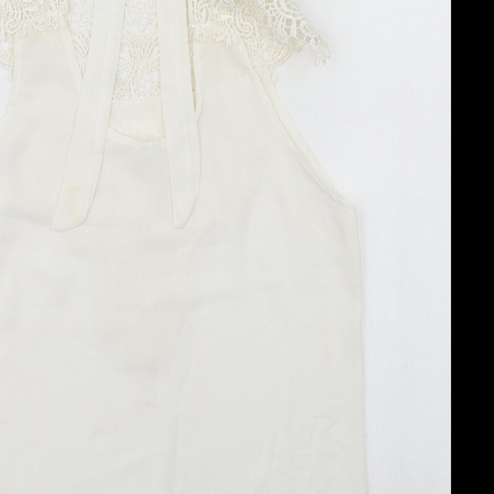 Preworn Womens Ivory  Cotton Tunic Blouse Size S Round Neck