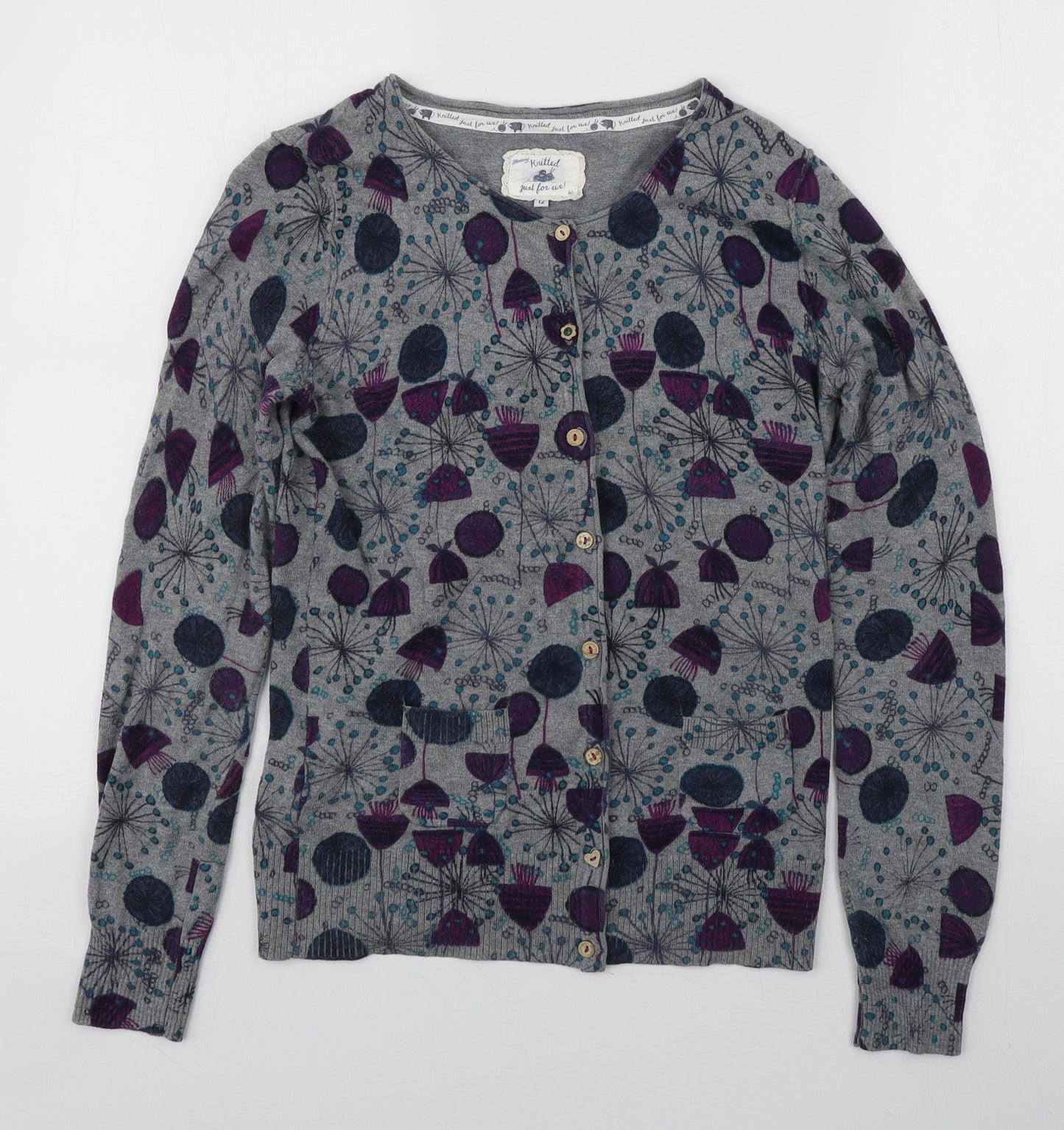 Mantaray Womens Multicoloured Scoop Neck Floral 100% Cotton Cardigan Jumper Size 12