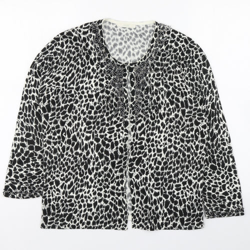 Marks and Spencer Womens Black Scoop Neck Animal Print Acrylic Cardigan Jumper Size 14