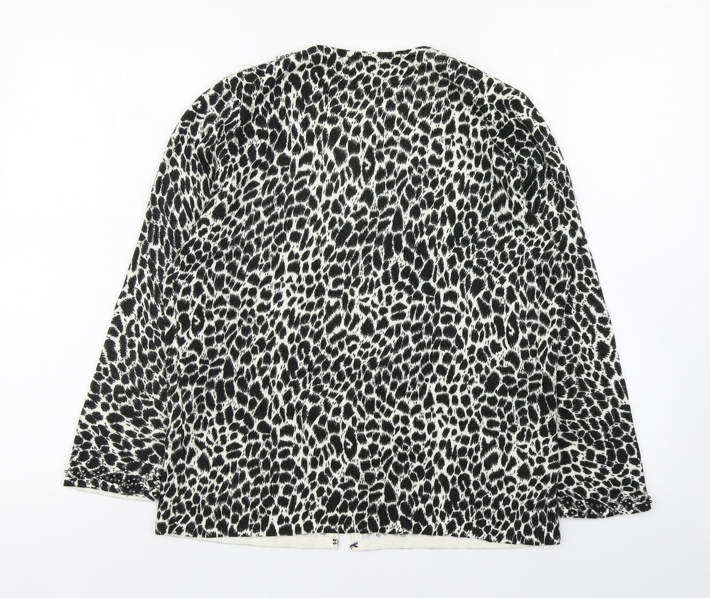 Marks and Spencer Womens Black Scoop Neck Animal Print Acrylic Cardigan Jumper Size 14
