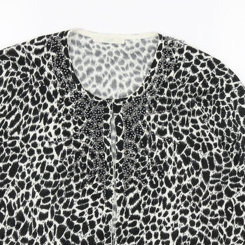 Marks and Spencer Womens Black Scoop Neck Animal Print Acrylic Cardigan Jumper Size 14