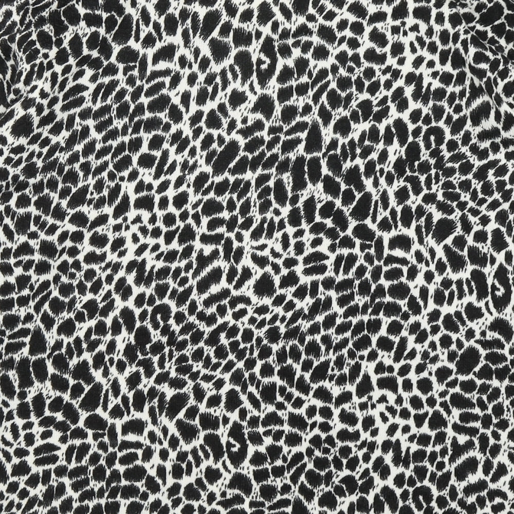 Marks and Spencer Womens Black Scoop Neck Animal Print Acrylic Cardigan Jumper Size 14