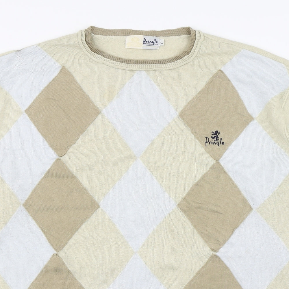 Pringle Mens Beige Round Neck Argyle/Diamond Acrylic Pullover Jumper Size XL