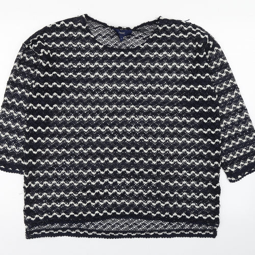 NEXT Womens Blue Boat Neck Striped Polyester Pullover Jumper Size 14