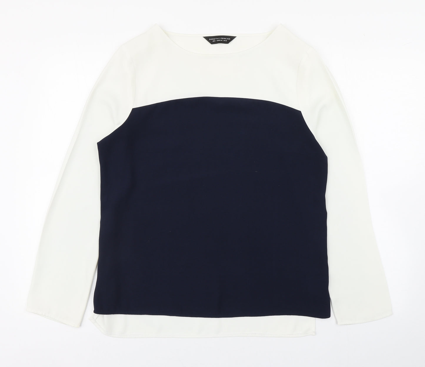 Dorothy Perkins Womens White  Polyester Basic Blouse Size 12 Boat Neck