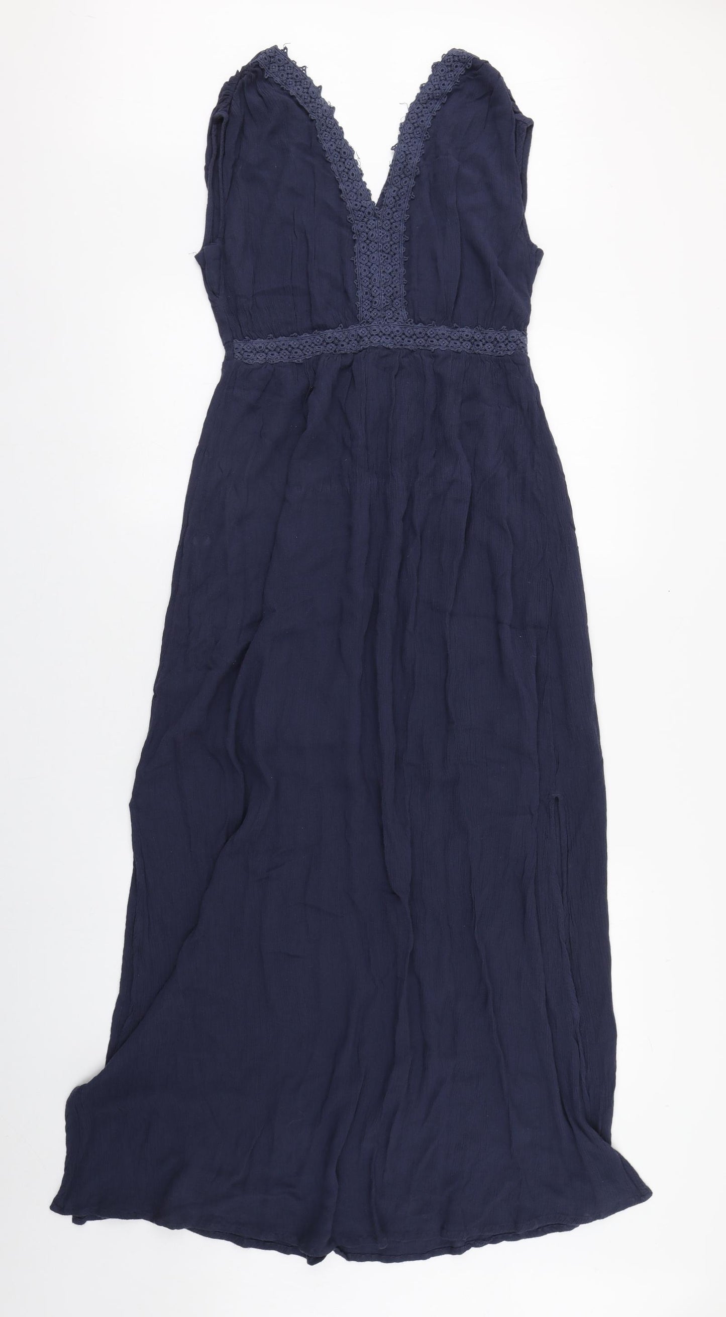 Marks and Spencer Womens Blue  100% Cotton Maxi  Size 10  V-Neck Pullover