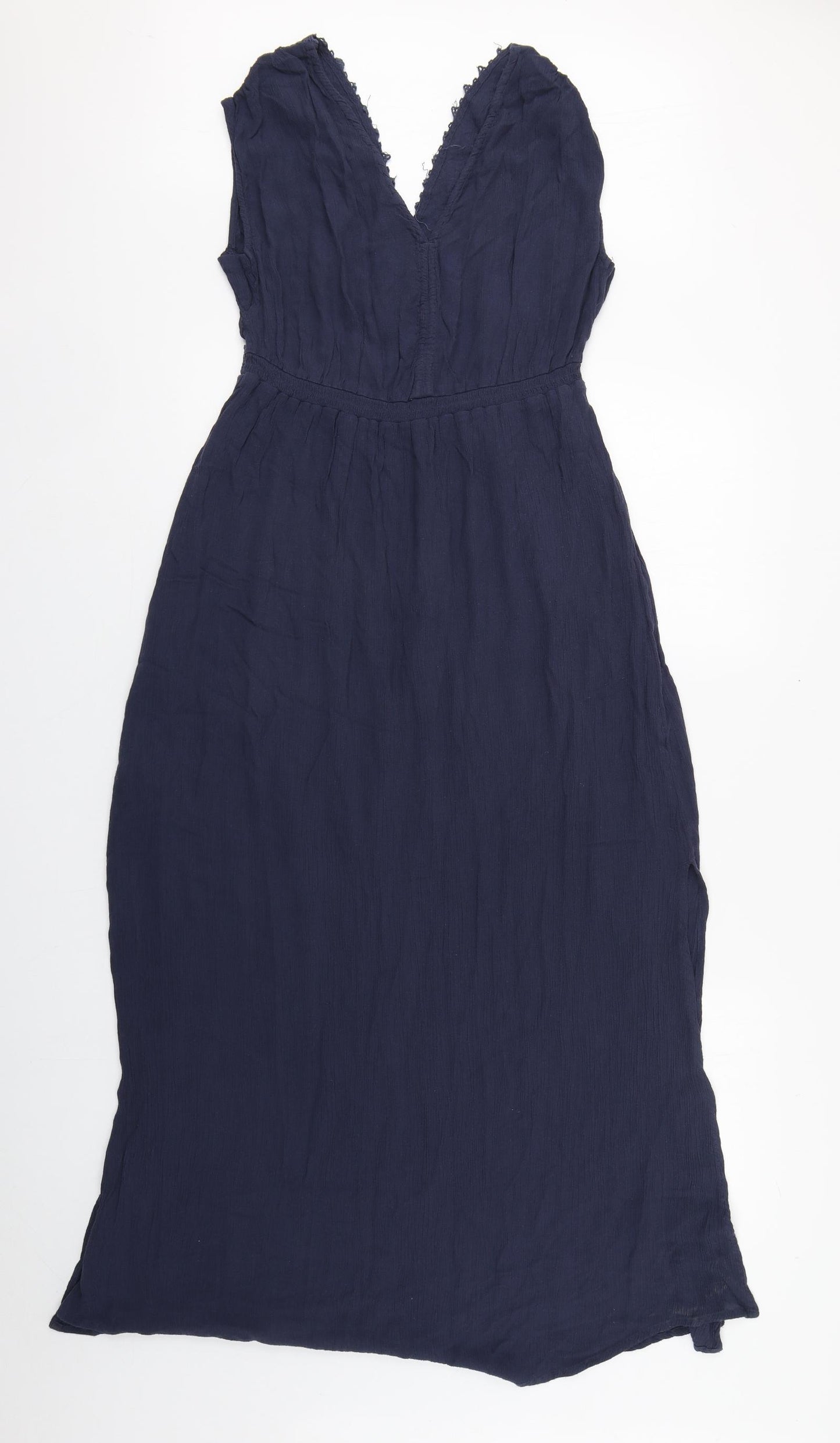 Marks and Spencer Womens Blue  100% Cotton Maxi  Size 10  V-Neck Pullover