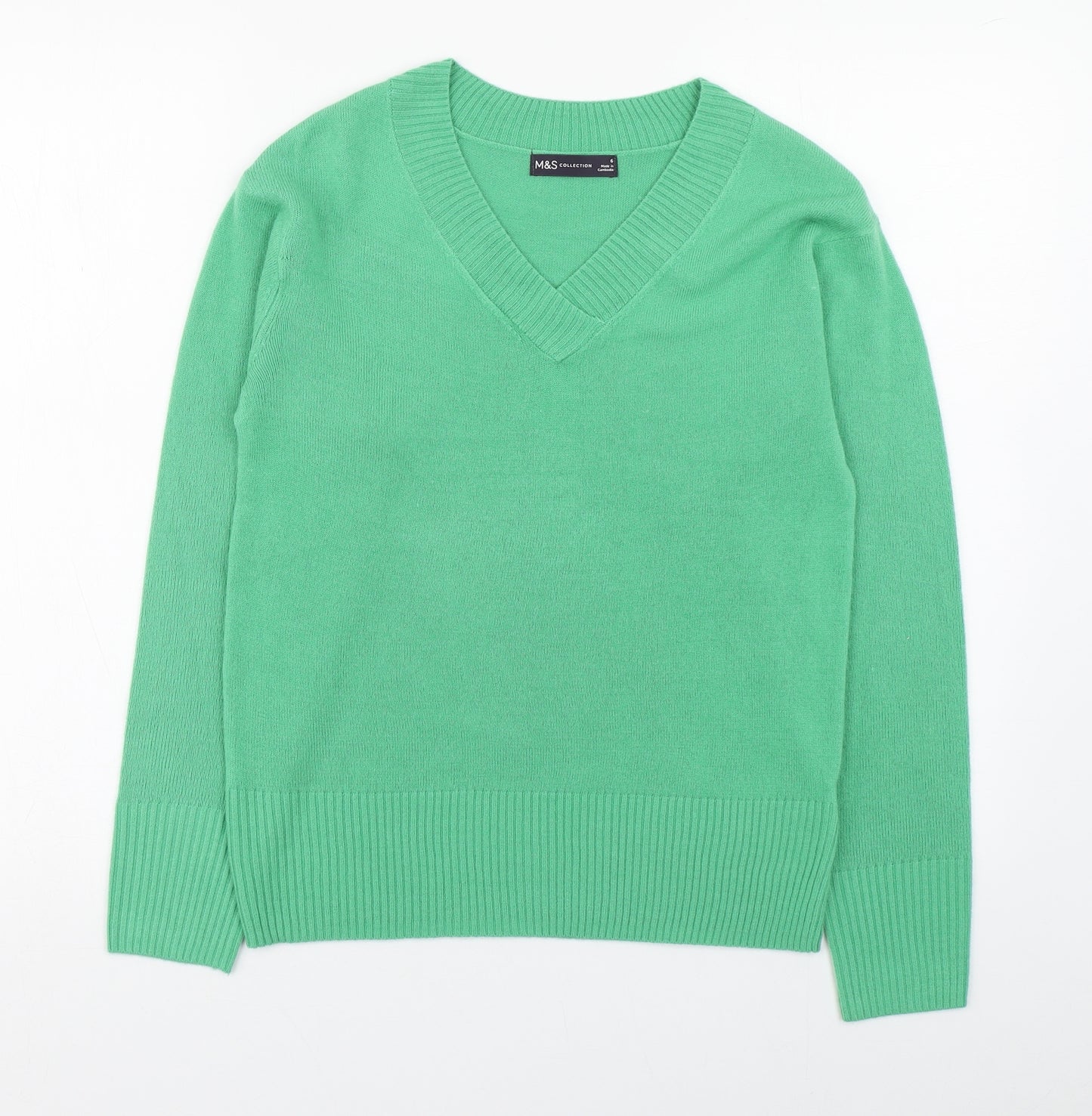 Marks and Spencer Womens Green V-Neck  Acrylic Pullover Jumper Size 6