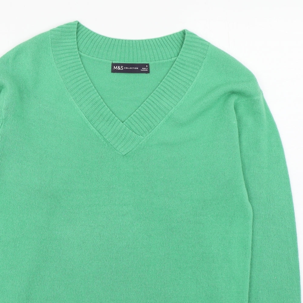 Marks and Spencer Womens Green V-Neck  Acrylic Pullover Jumper Size 6