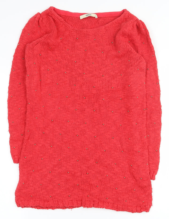 Oasis Womens Red Round Neck  100% Cotton Pullover Jumper Size XS