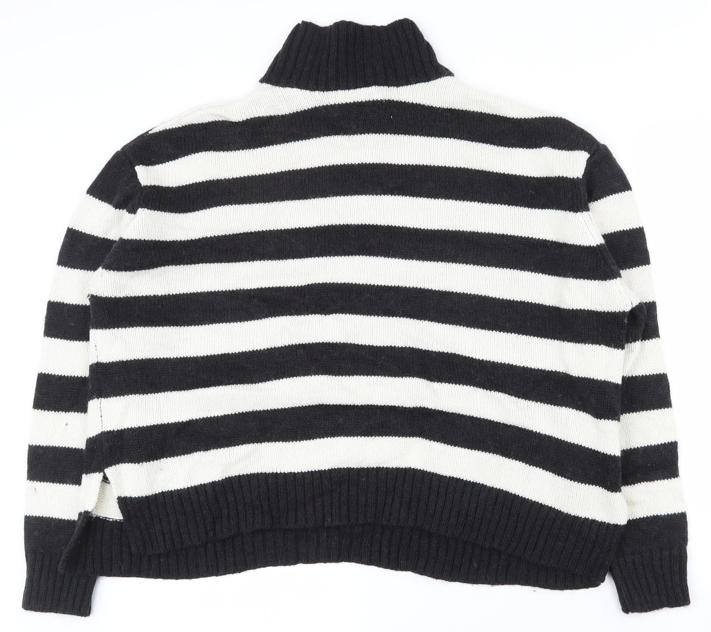 Marks and Spencer Womens Black High Neck Striped Acrylic Pullover Jumper Size L