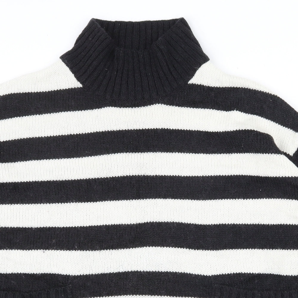 Marks and Spencer Womens Black High Neck Striped Acrylic Pullover Jumper Size L