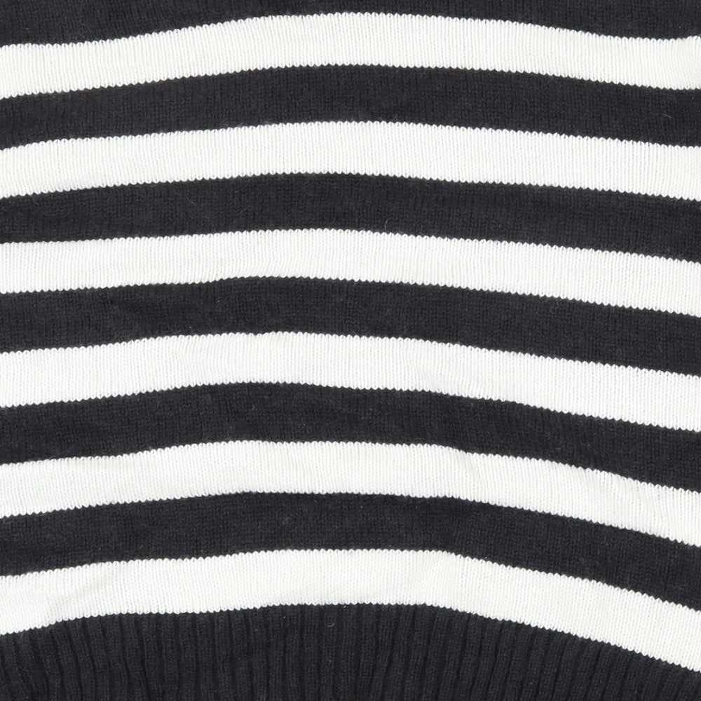 Marks and Spencer Womens Black High Neck Striped Acrylic Pullover Jumper Size L