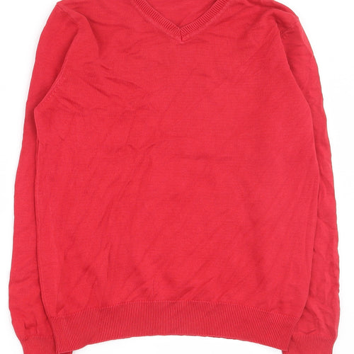 George Girls Red V-Neck  Cotton Pullover Jumper Size 10-11 Years  Pullover - School wear
