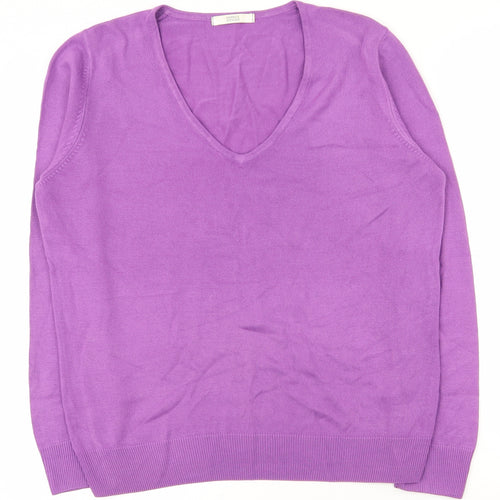 Marks and Spencer Womens Purple V-Neck  Acrylic Pullover Jumper Size 12
