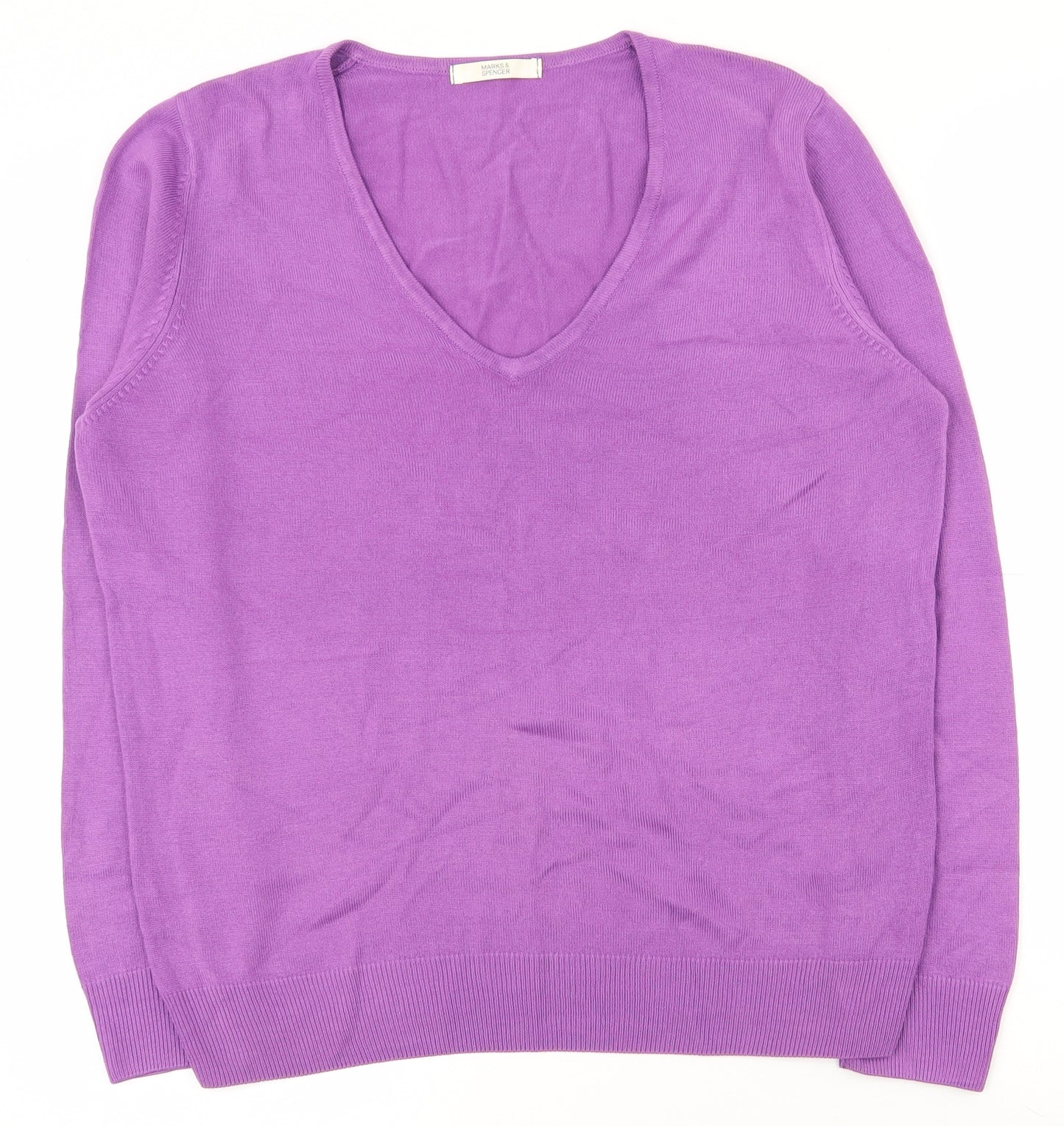 Marks and Spencer Womens Purple V-Neck  Acrylic Pullover Jumper Size 12
