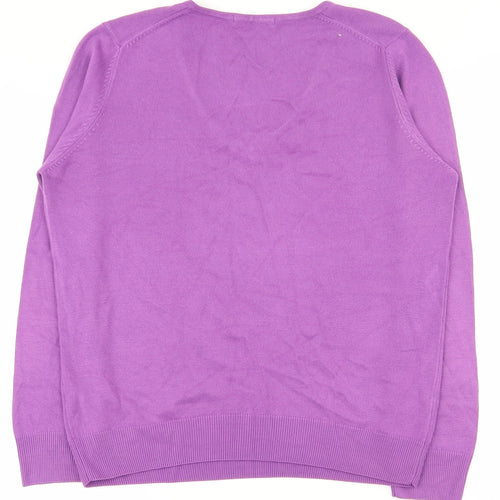 Marks and Spencer Womens Purple V-Neck  Acrylic Pullover Jumper Size 12