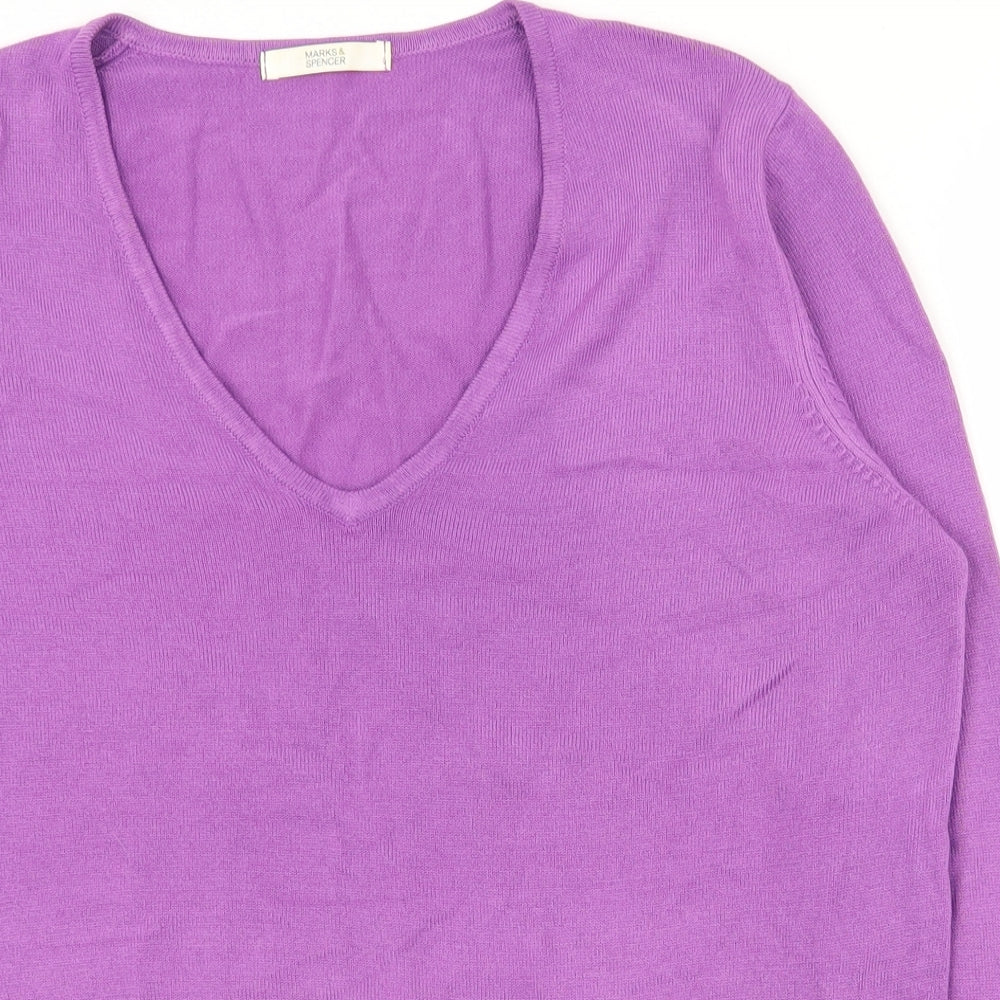 Marks and Spencer Womens Purple V-Neck  Acrylic Pullover Jumper Size 12