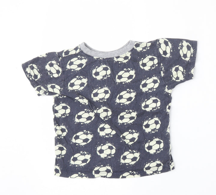 Kids Boys Blue Geometric Cotton Basic T-Shirt Size 6-7 Years Round Neck - FOOTBALL