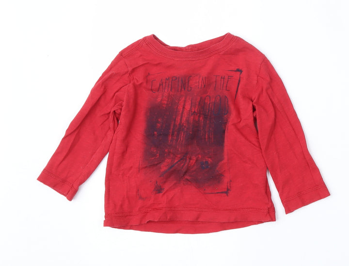 United Colors of Benetton Boys Red  Cotton Basic T-Shirt Size 12-18 Months Round Neck