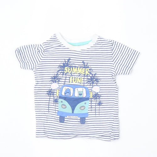 Dunnes Stores Boys Multicoloured Striped Cotton Basic T-Shirt Size 12-18 Months Round Neck