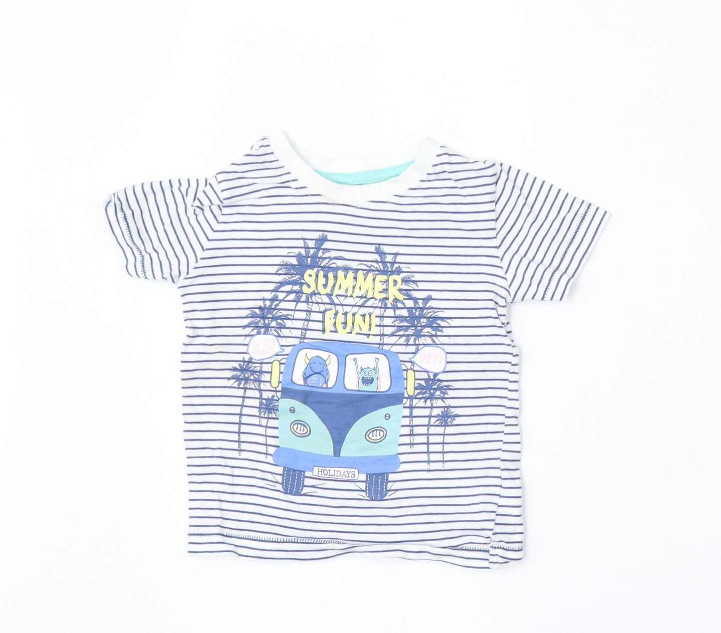 Dunnes Stores Boys Multicoloured Striped Cotton Basic T-Shirt Size 12-18 Months Round Neck