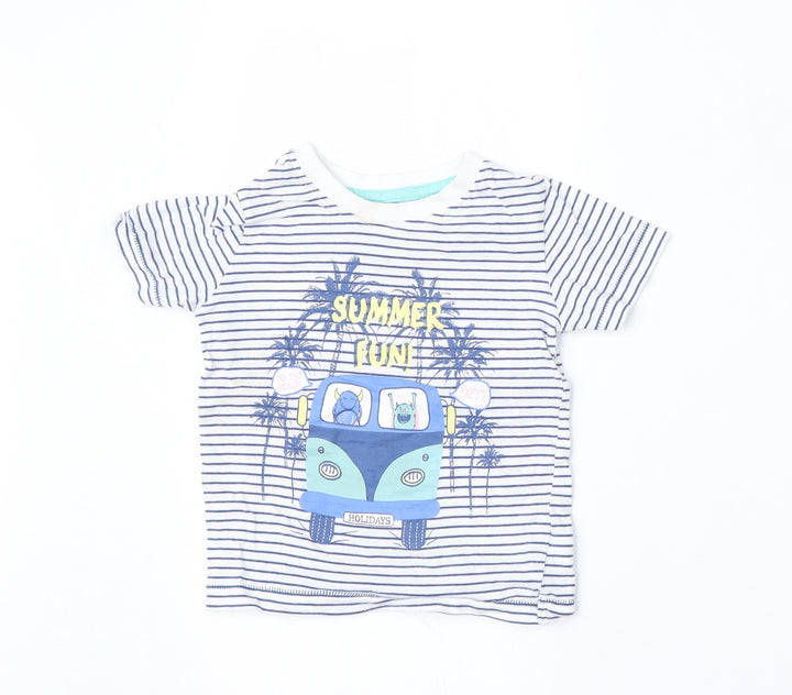 Dunnes Stores Boys Multicoloured Striped Cotton Basic T-Shirt Size 12-18 Months Round Neck