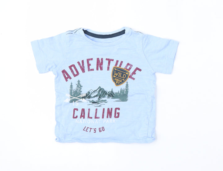 Carter's Boys Blue  Cotton Basic T-Shirt Size 18-24 Months Round Neck
