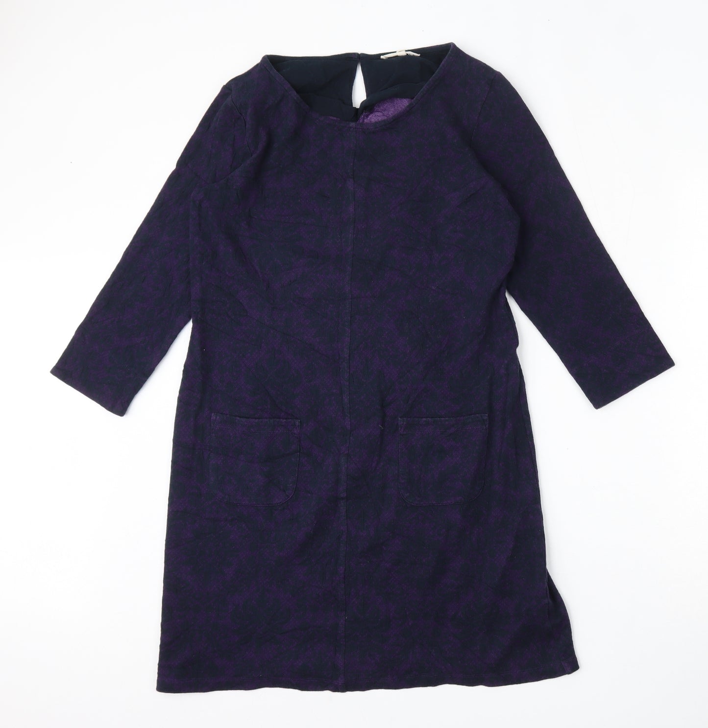 White Stuff Womens Purple Floral Cotton Shift  Size 12  Round Neck Hook & Eye