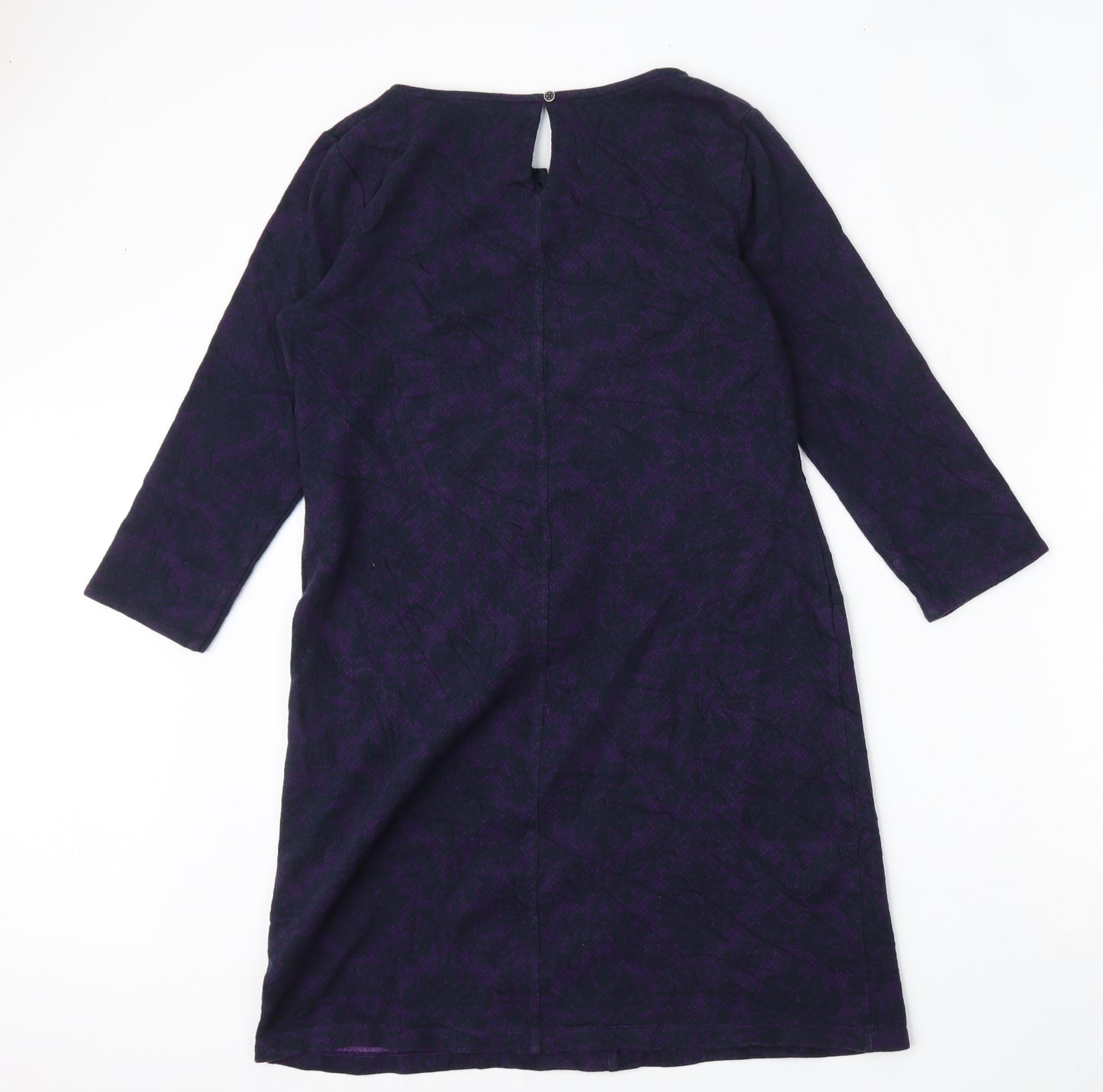 White Stuff Womens Purple Floral Cotton Shift  Size 12  Round Neck Hook & Eye