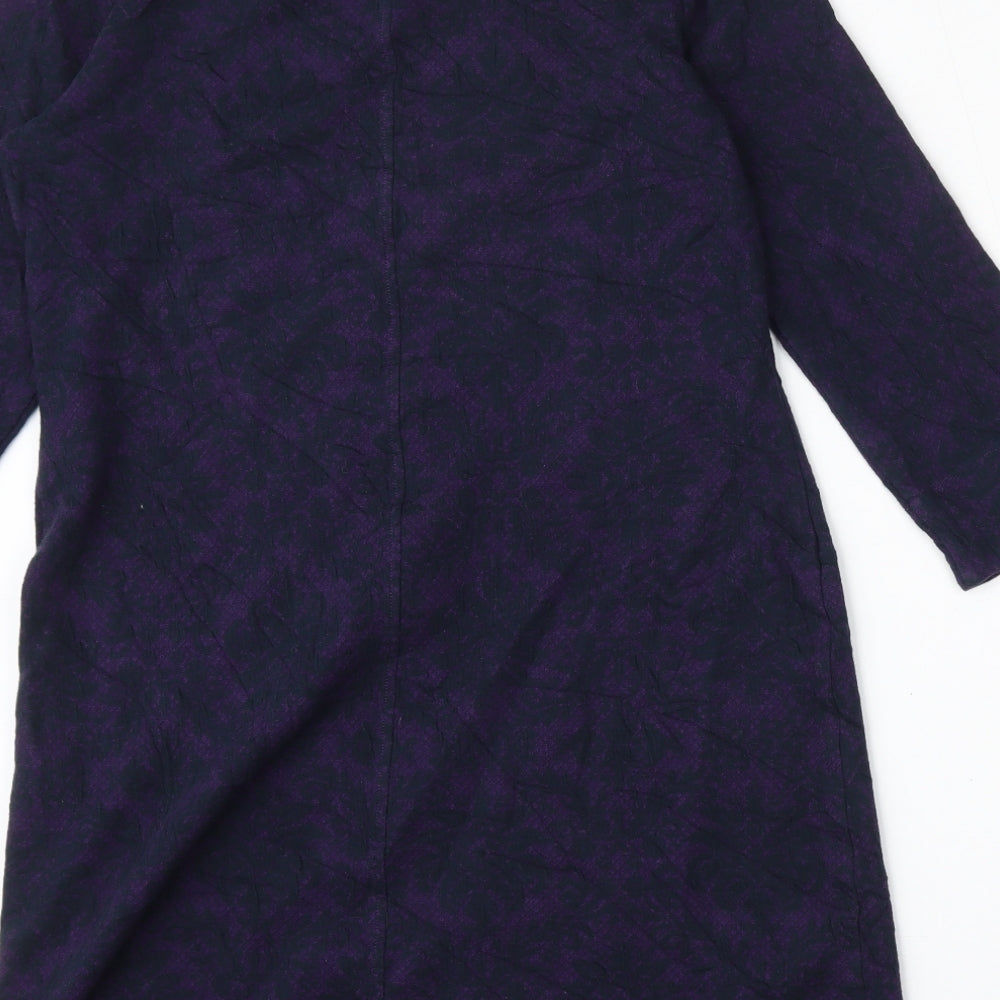 White Stuff Womens Purple Floral Cotton Shift  Size 12  Round Neck Hook & Eye