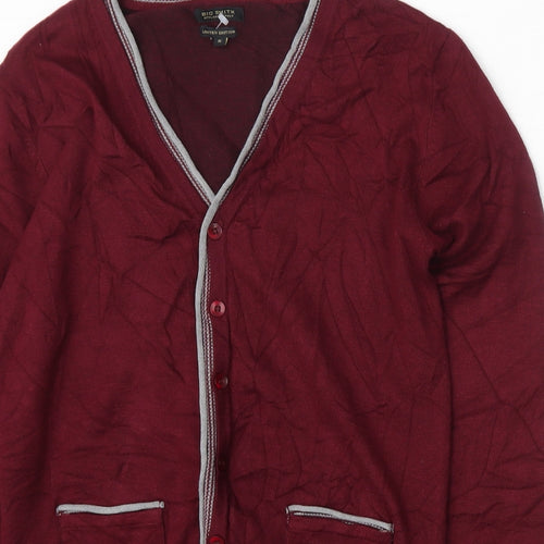 Big Smith Mens Red Round Neck  Viscose Cardigan Jumper Size S