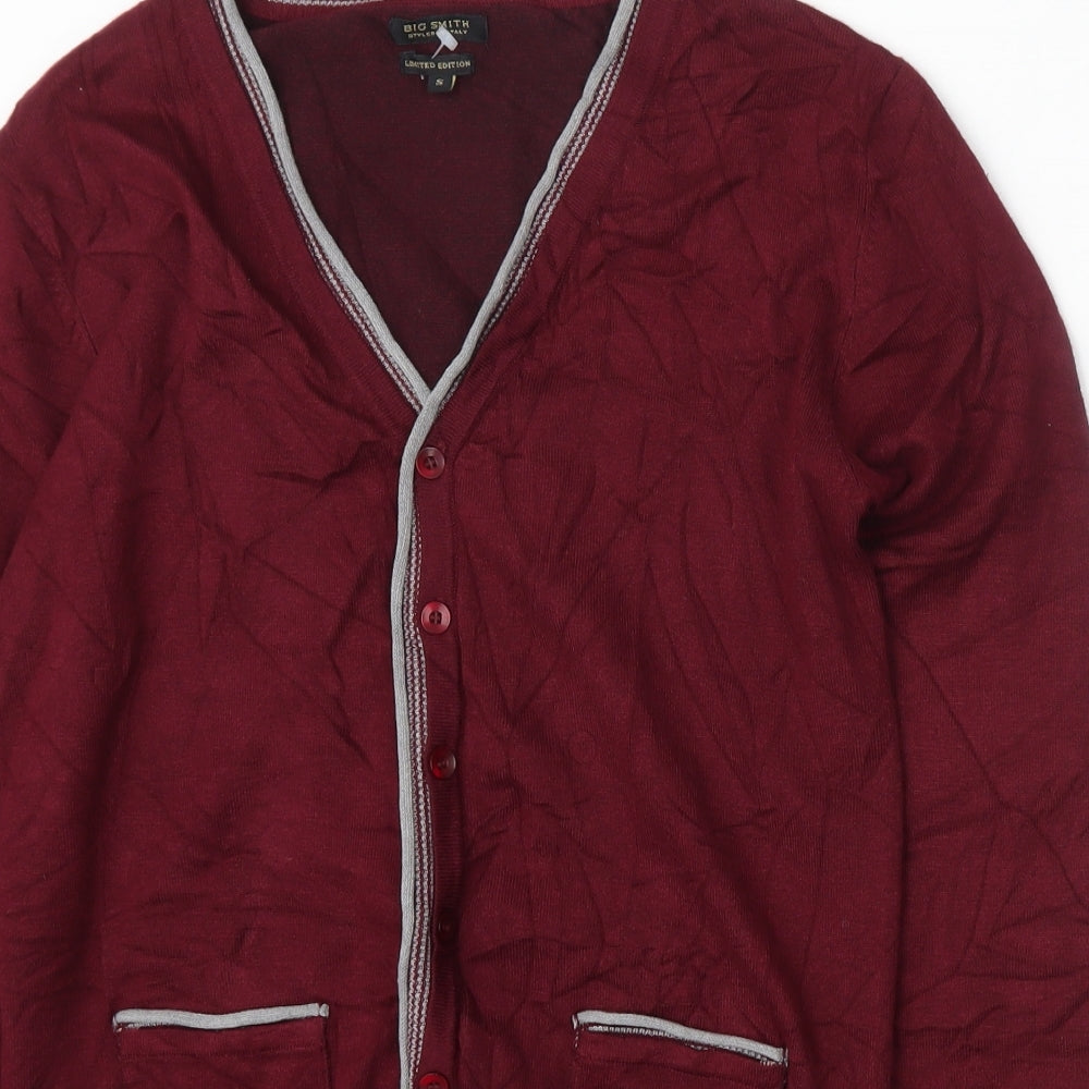 Big Smith Mens Red Round Neck  Viscose Cardigan Jumper Size S