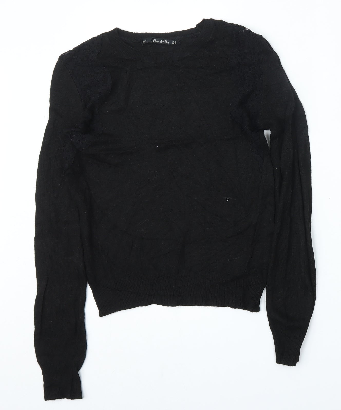 Lara Knit Womens Black Round Neck  Polyester Pullover Jumper Size M