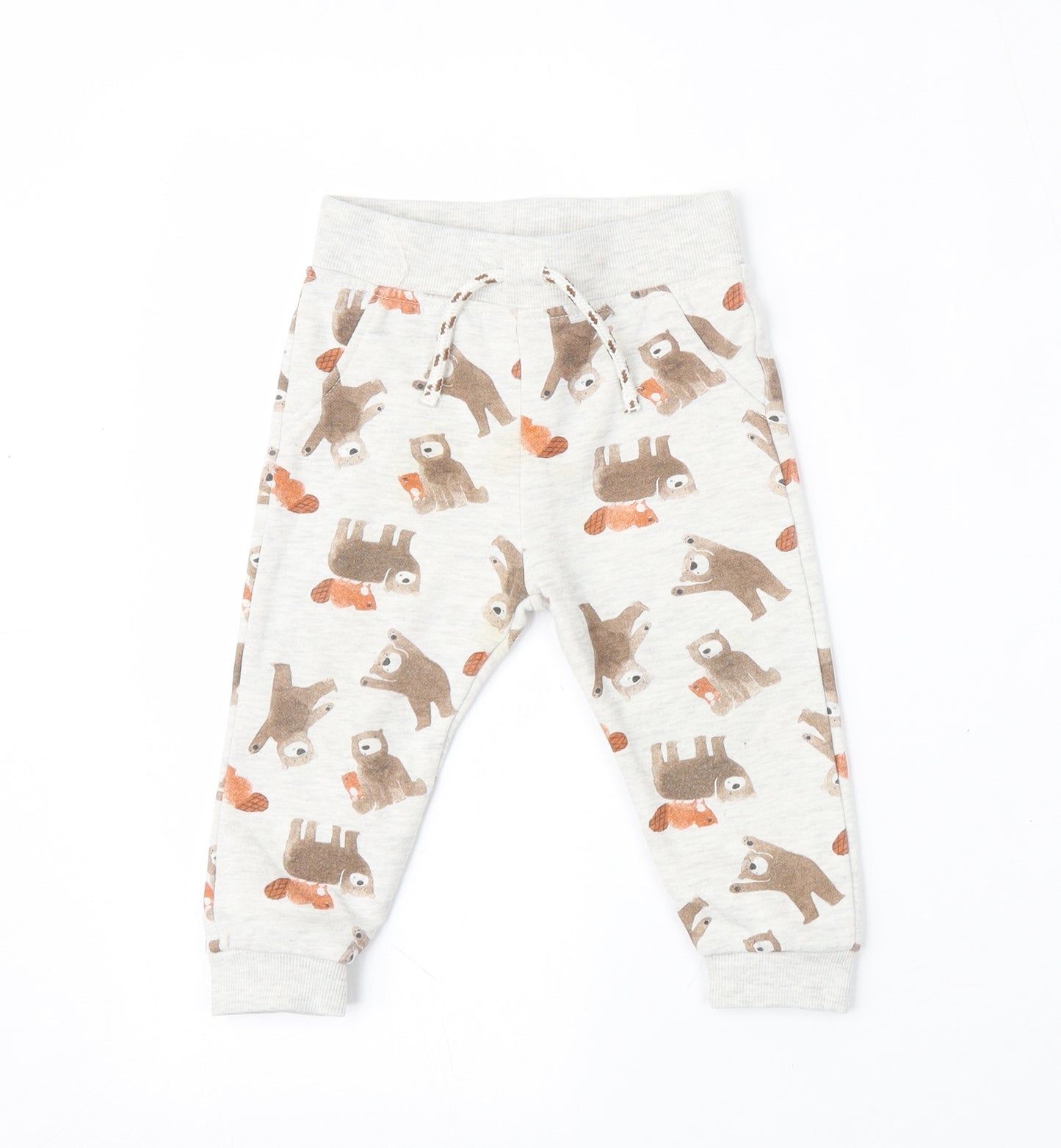 Primark Boys Grey Geometric Cotton Jogger Trousers Size 12-18 Months