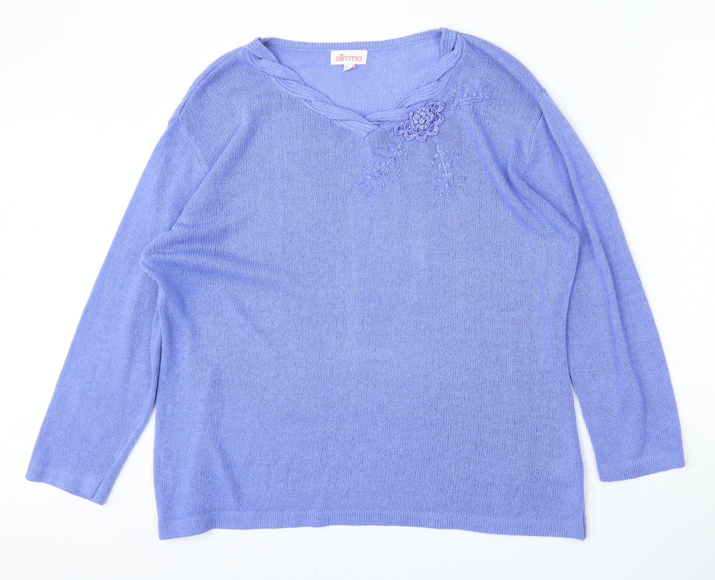 Slimma Womens Purple Round Neck  Acrylic Pullover Jumper Size 16