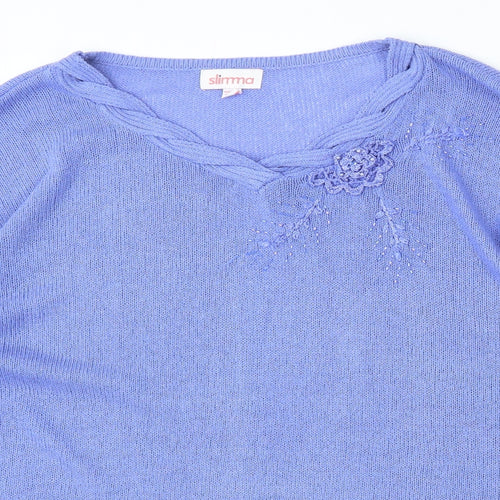 Slimma Womens Purple Round Neck  Acrylic Pullover Jumper Size 16