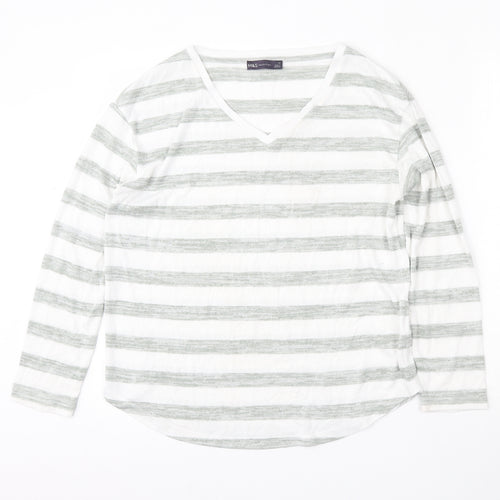 Marks and Spencer Womens Multicoloured V-Neck Striped Viscose Pullover Jumper Size 10
