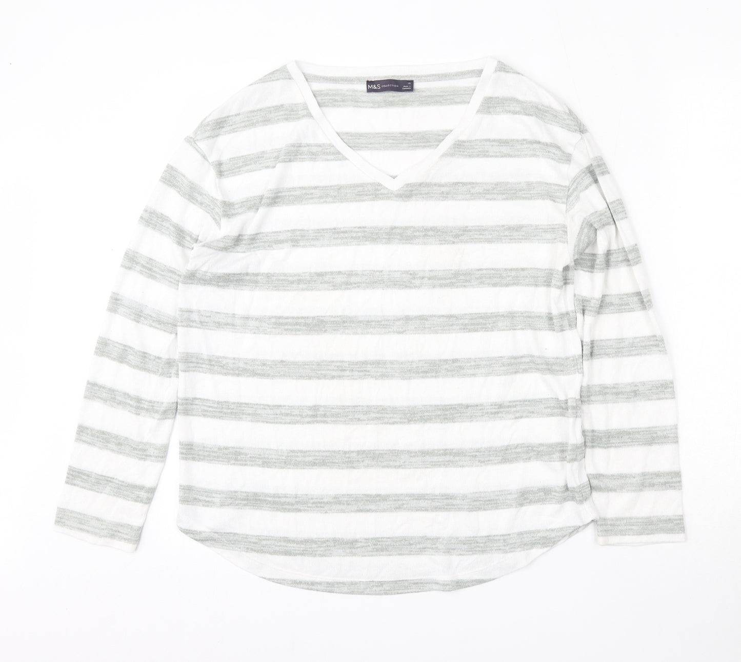 Marks and Spencer Womens Multicoloured V-Neck Striped Viscose Pullover Jumper Size 10
