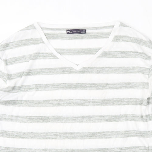 Marks and Spencer Womens Multicoloured V-Neck Striped Viscose Pullover Jumper Size 10