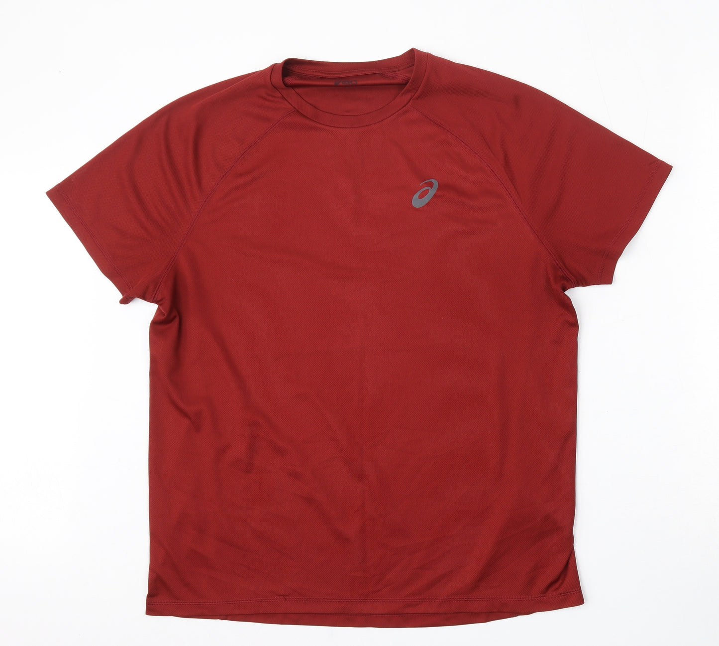 ASICS Mens Red  Polyester Basic T-Shirt Size XL Round Neck