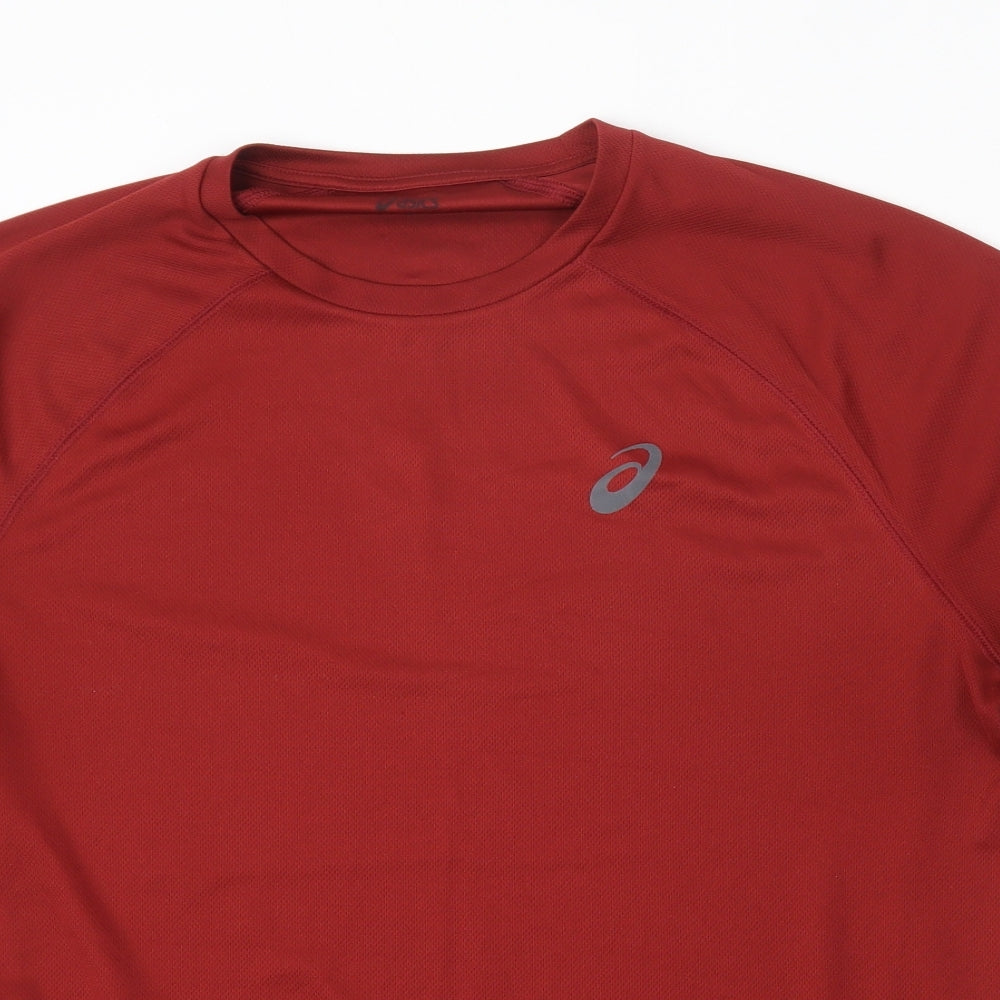 ASICS Mens Red  Polyester Basic T-Shirt Size XL Round Neck