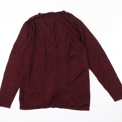 Portraits Womens Red V-Neck Floral Acrylic Cardigan Jumper Size S