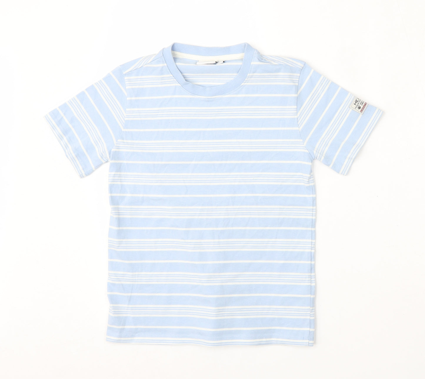 Mexx Boys Blue Striped Cotton Basic T-Shirt Size 7-8 Years Round Neck