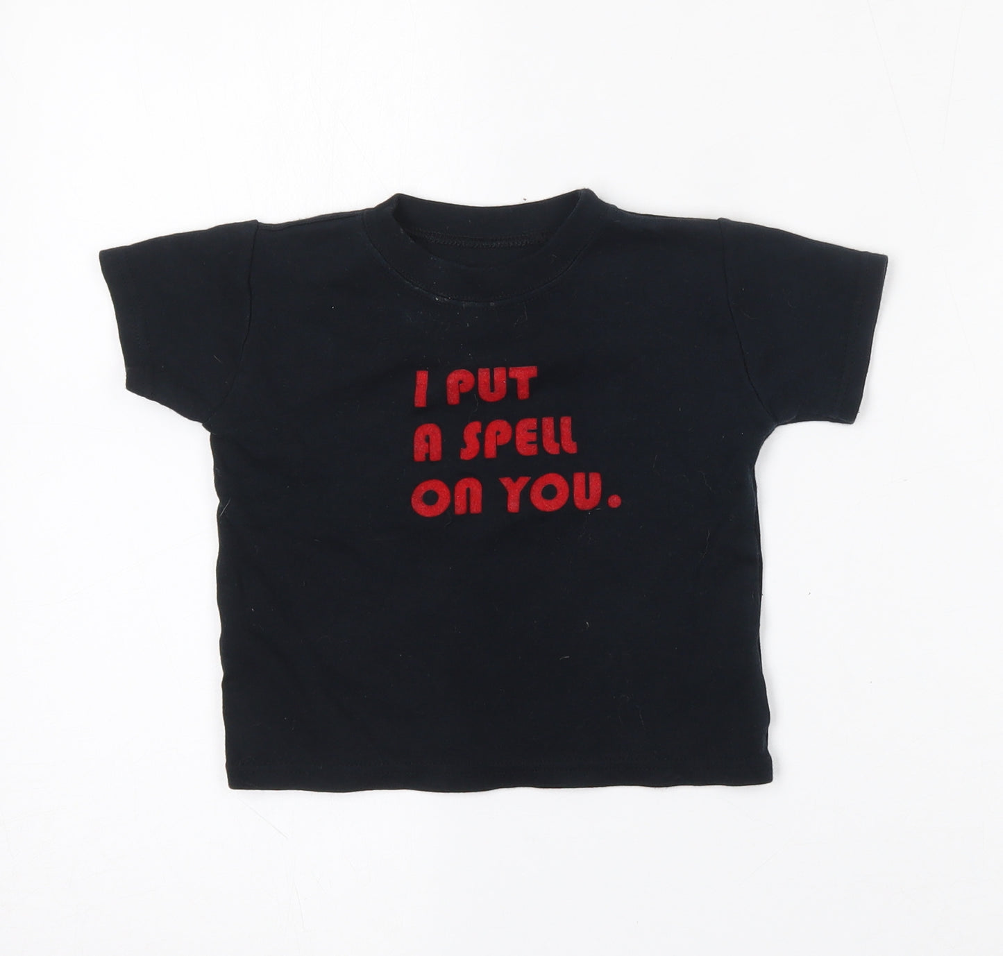 Preworn Boys Black  Cotton Basic T-Shirt Size 12 Months Round Neck