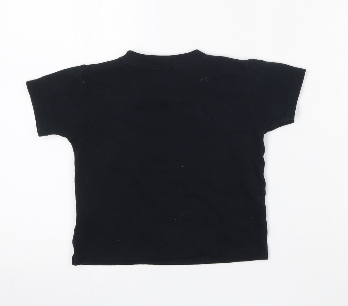 Preworn Boys Black  Cotton Basic T-Shirt Size 12 Months Round Neck