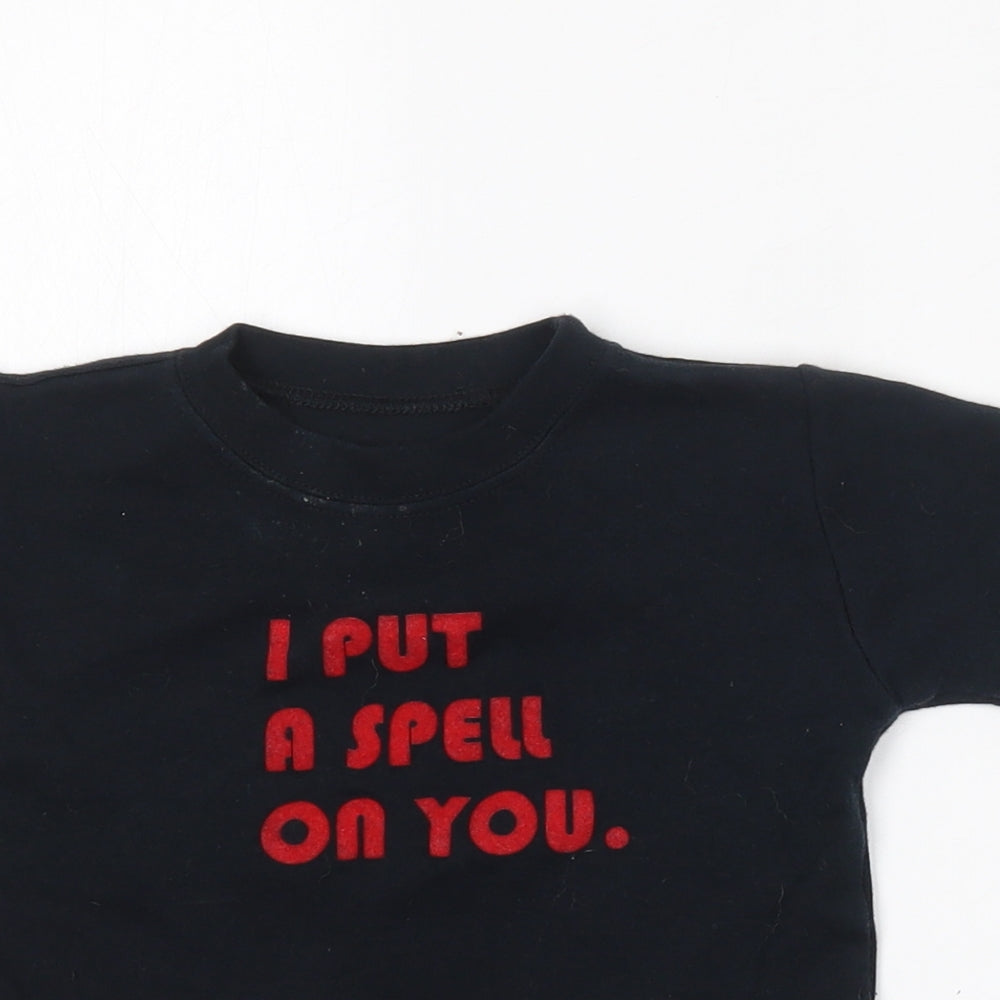 Preworn Boys Black  Cotton Basic T-Shirt Size 12 Months Round Neck