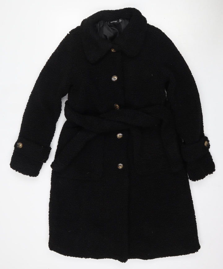 Boohoo Womens Black Pea Coat Jacket Size 10 Button
